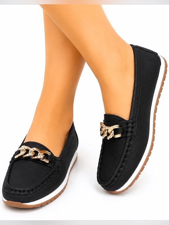 Shoes - Rongen | Black Gold Chain Loafers Platform Lug Sole Slip On Shoes Size 39